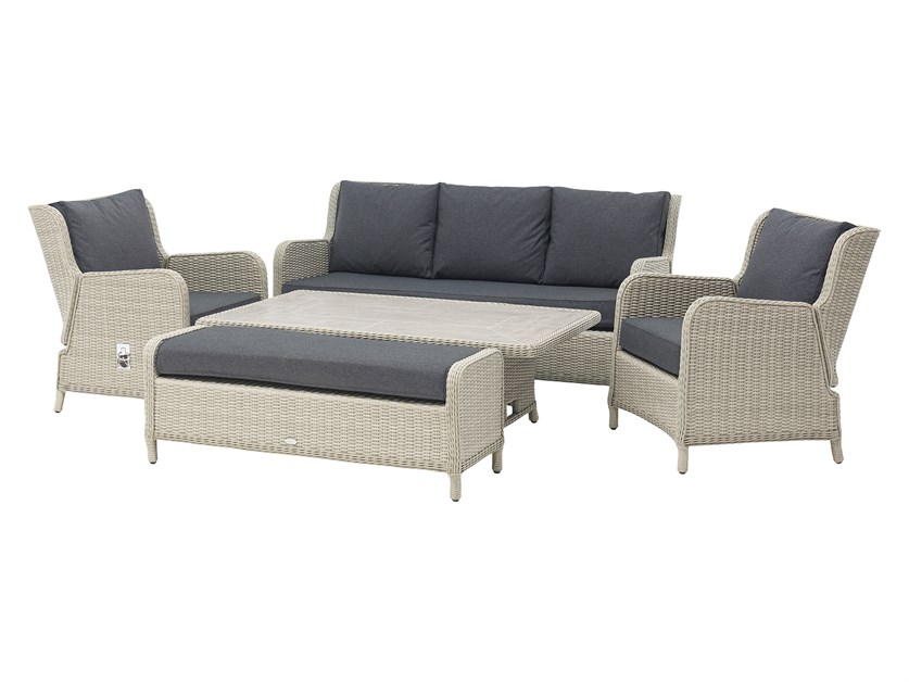 Chedworth Dove Grey Rattan 3 Seater Sofa with Rectangle Dual Height Table, 2 Armchairs & Bench Alternative Image
