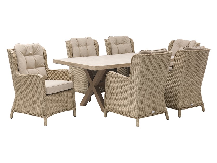 Chedworth Sandstone Ceramic Rectangle Dining Set with 6 Rattan Armchairs Alternative Image