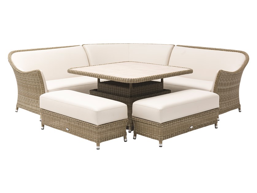 Monte Carlo Rattan Corner Sofa with Square Dual Height Table & 2 Benches Alternative Image