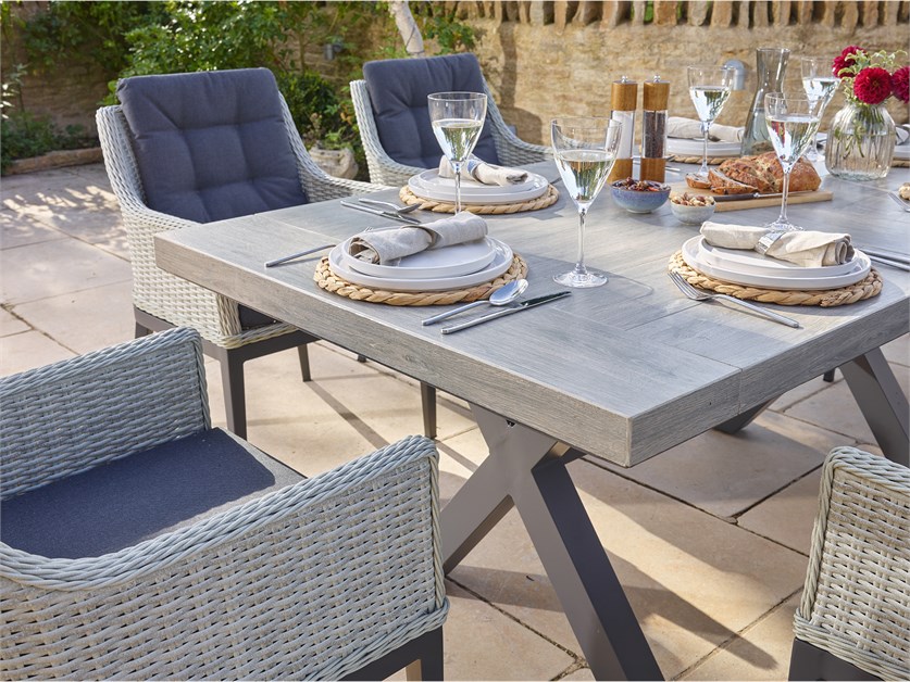 Monterey Dove Grey Ceramic Rectangle Dining Set with 6 Rattan Vogue Armchairs Alternative Image