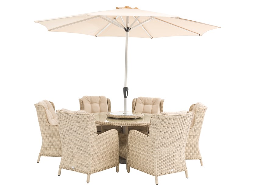 Somerford Rattan 6 Seat Round Dining Set with Lazy Susan, Parasol & Base Alternative Image