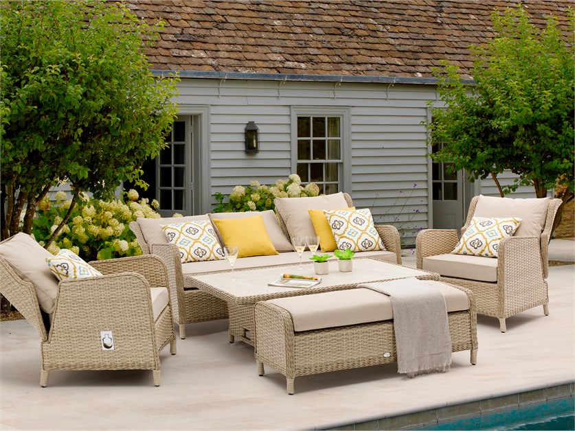 Somerford Rattan Reclining 3 Seater Sofa with Dual Height Rectangle Table, 2 Reclining Armchairs & Bench Alternative Image