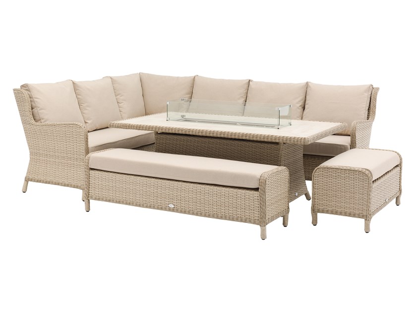 Somerford Rattan L-Shape Sofa with Rectangle Firepit Table & 2 Benches Alternative Image