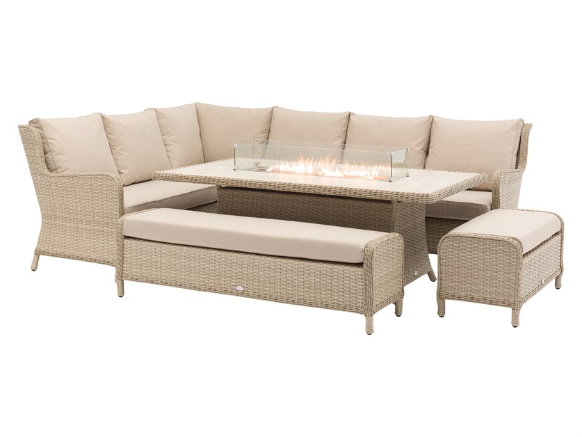 Somerford Rattan L-Shape Sofa with Rectangle Firepit Table & 2 Benches Alternative Image