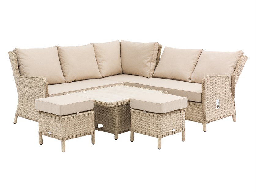 Somerford Rattan Reclining Mini Corner Sofa with Dual Height Table and 2 Stools Alternative Image