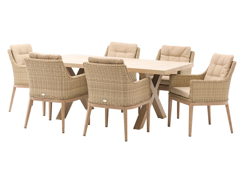 Monterey Sandstone Ceramic Rectangle Dining Set with 6 Rattan Vogue Armchairs Alternative Image