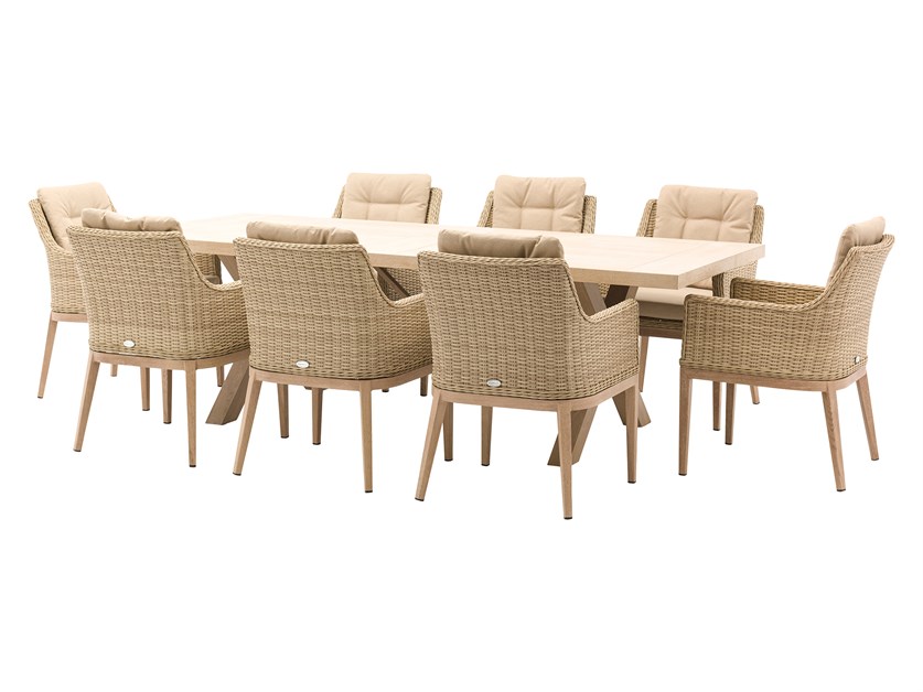Monterey Sandstone Ceramic Rectangle Dining Set with 8 Rattan Vogue Armchairs Alternative Image