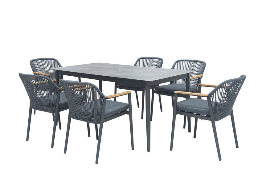 Antibes 6 Seat Rectangle Dining Set with Parasol & Base Alternative Image