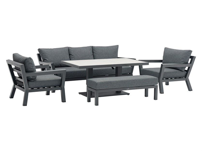 San Marino 3 Seater Sofa with Rectangle Piston Adjustable Table, 2 Armchairs & Bench Alternative Image