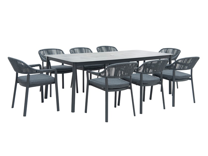 Capri 8 Seat Rectangle Dining Set with Parasol & Base Alternative Image