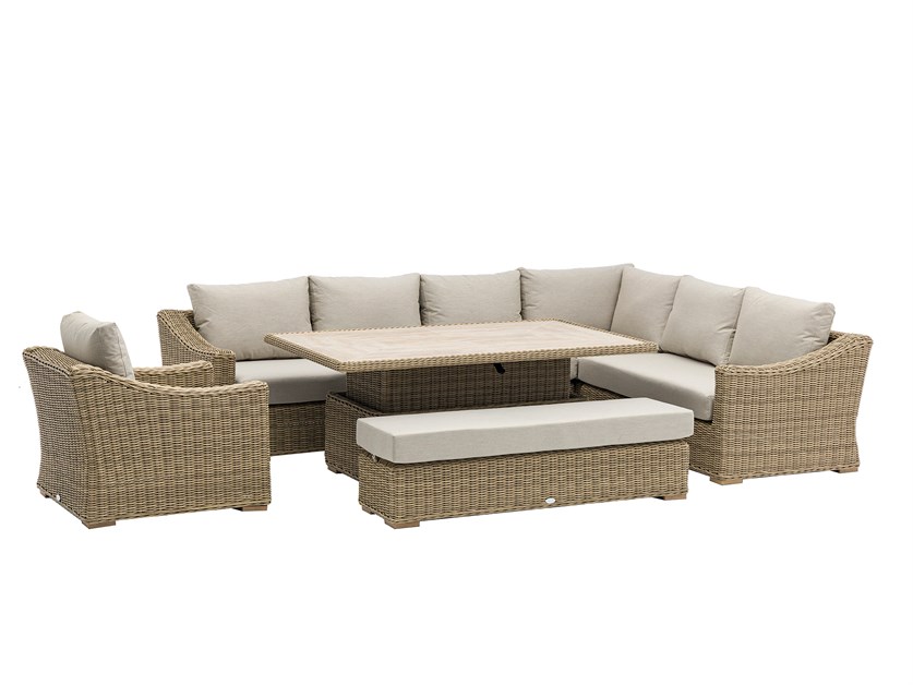 Fairford Rattan L-Shape Sofa with Rectangle Piston Adjustable Height Table, Bench & Chair Alternative Image