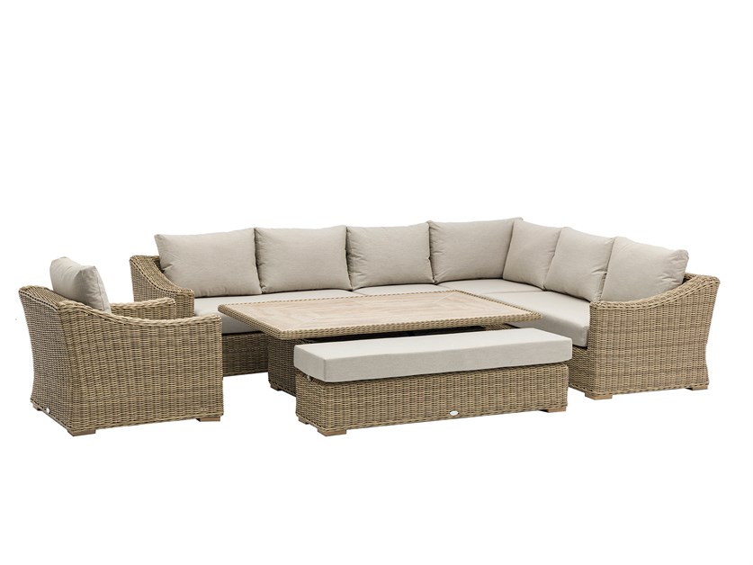 Fairford Rattan L-Shape Sofa with Rectangle Piston Adjustable Height Table, Bench & Chair Alternative Image