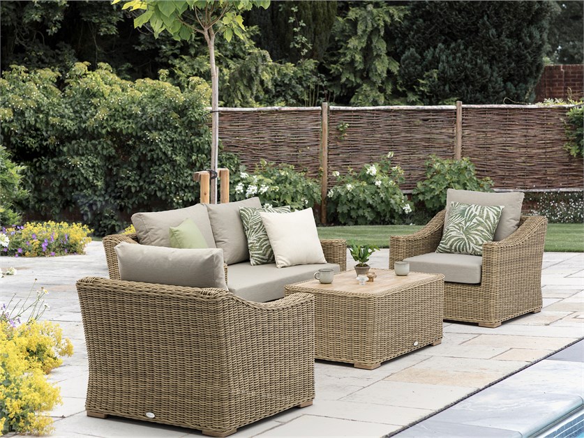 Fairford Rattan 2 Seater Sofa with Rectangle Coffee Table & 2 Armchairs Alternative Image