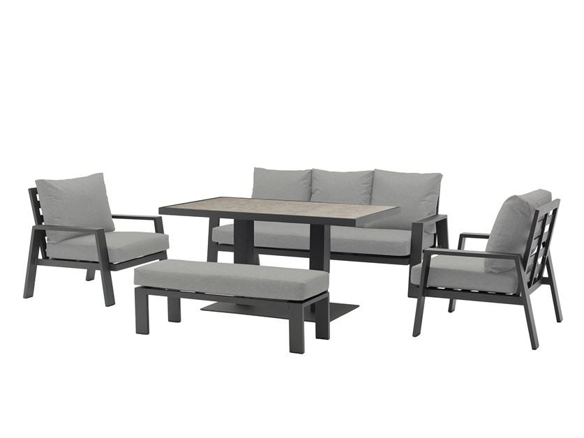 Pienza 3 Seater Sofa with Rectangle Piston Adjustable Table, 2 Armchairs & Bench Alternative Image