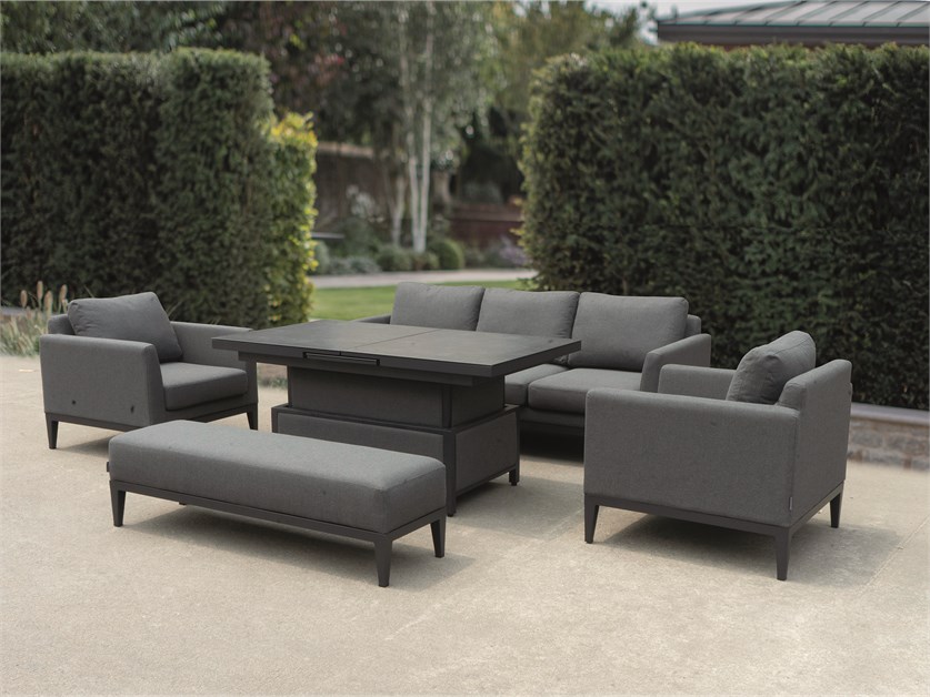 Verona Charcoal 3 Seater Sofa with Piston Adjustable Table, 2 Armchairs & Bench Alternative Image