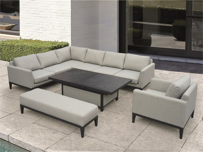 Verona Fawn L-Shape Sofa Set with Piston Adjustable Table Alternative Image