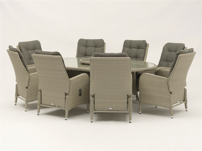 Cherington Nutmeg Rattan Reclining 8 Seat Elliptical Dining Set incl. Lazy Susan, Parasol & Base Alternative Image