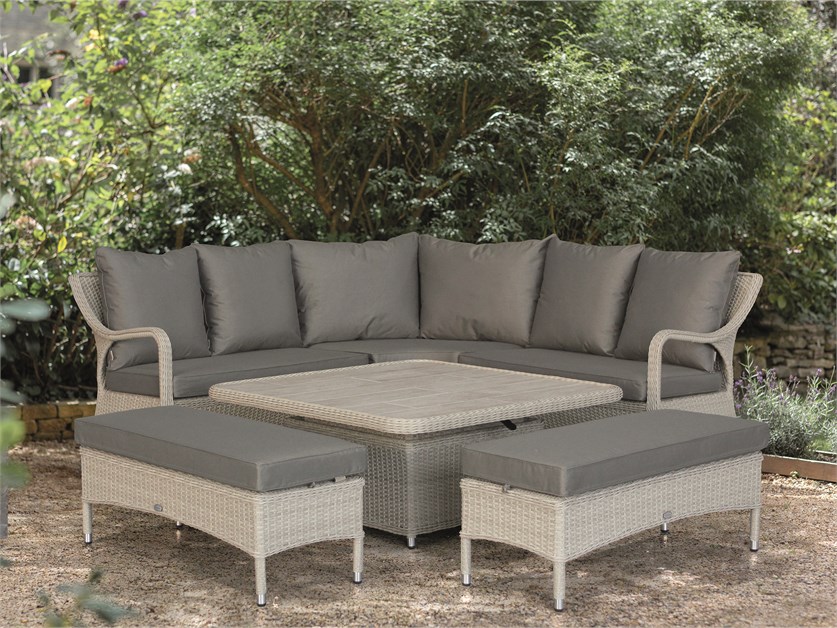 Cherington Nutmeg Rattan Corner Sofa with Square Dual Height Table & 2 Benches Alternative Image