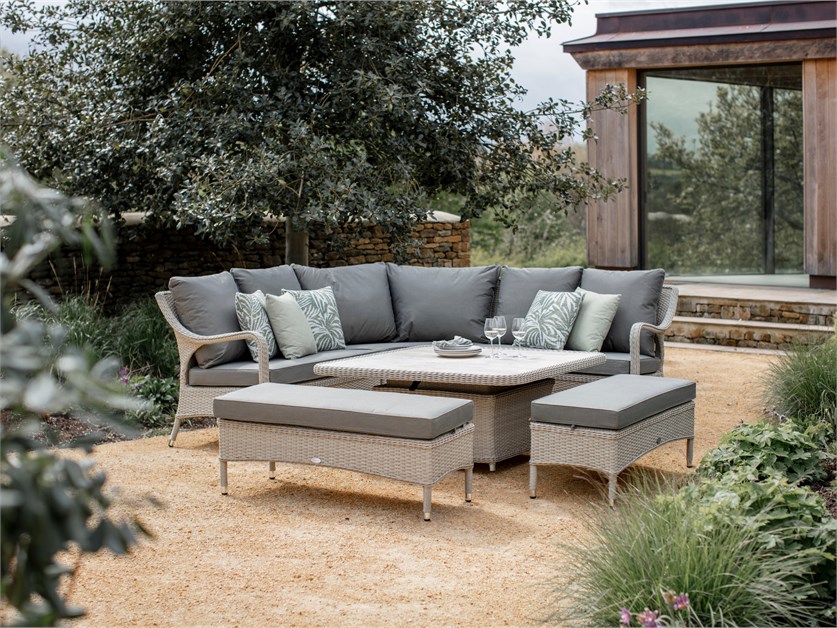 Cherington Nutmeg Rattan Corner Sofa with Square Dual Height Table & 2 Benches Alternative Image