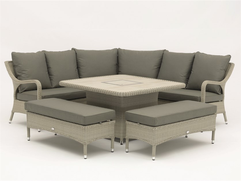 Cherington Nutmeg Rattan Corner Sofa with Square Firepit Table & 2 Benches Alternative Image