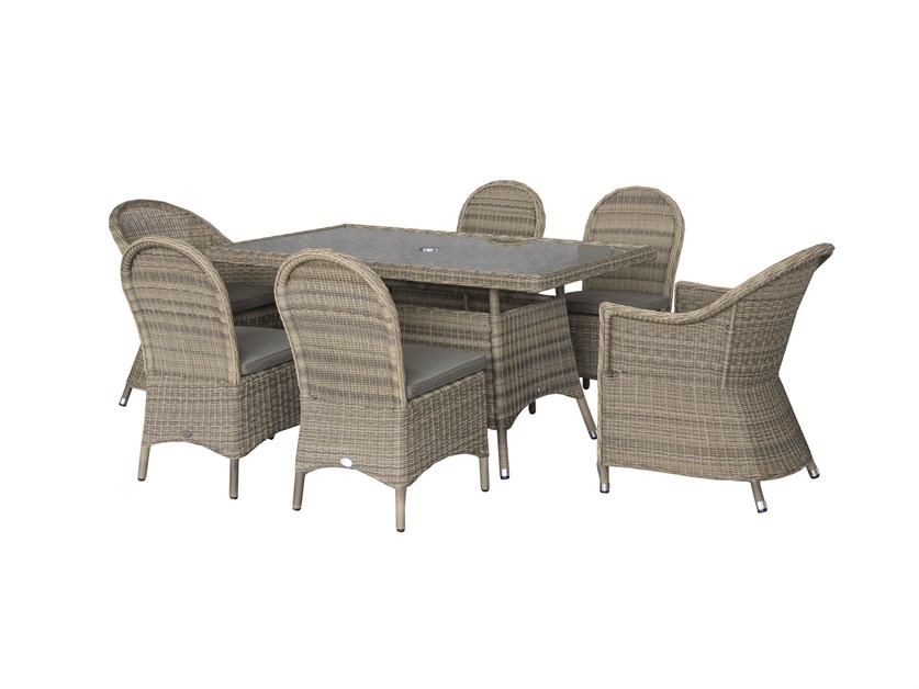Sahara Rattan 6 Seat Rectangle Dining Set with Parasol & Base Alternative Image