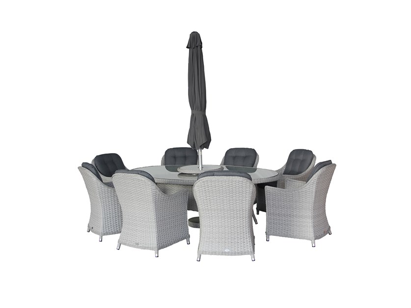 Wentworth Rattan 8 Seat Elliptical Dining Set with Lazy Susan, Parasol & Base Alternative Image