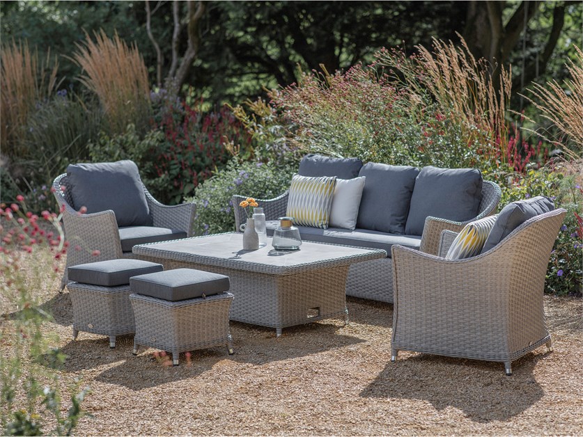 Wentworth Rattan 3 Seater Sofa with Dual Height Rectangle Table, 2 Armchairs & 2 Stools Alternative Image