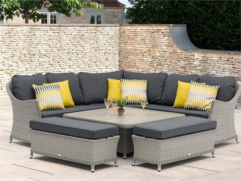 Wentworth Rattan Corner Sofa with Square Dual Height Table & 2 Benches Alternative Image
