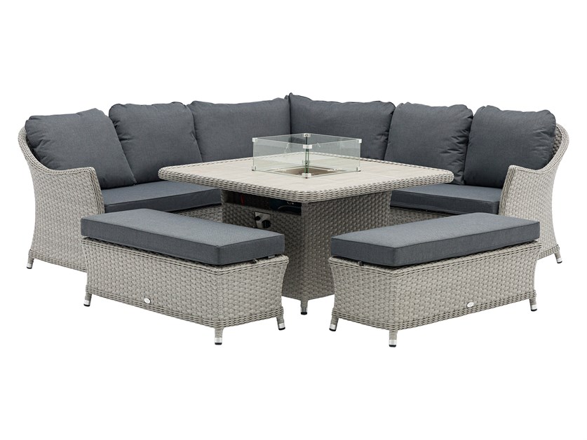 Wentworth Rattan Corner Sofa with Square Firepit Table & 2 Benches Alternative Image