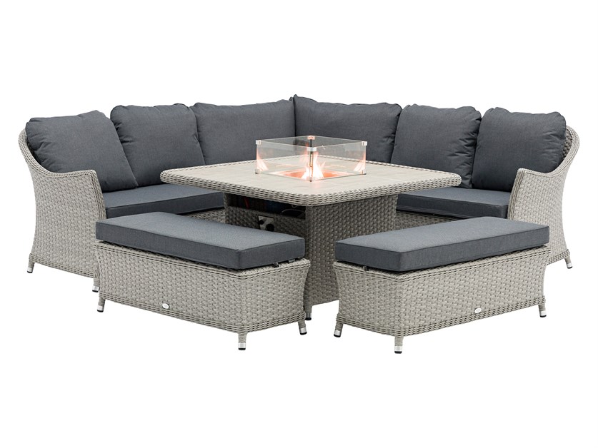 Wentworth Rattan Corner Sofa with Square Firepit Table & 2 Benches Alternative Image