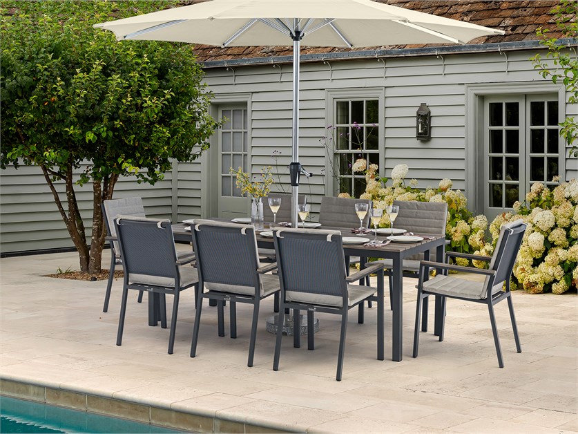 Zurich 8 Seat Rectangle Dining Set with Parasol & Base Alternative Image