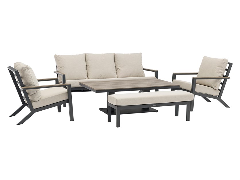 Zurich 3 Seater Sofa with Rectangle Piston Adjustable Table, 2 Armchairs & Bench Alternative Image