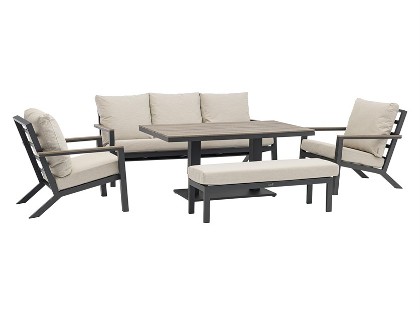 Zurich 3 Seater Sofa with Rectangle Piston Adjustable Table, 2 Armchairs & Bench Alternative Image
