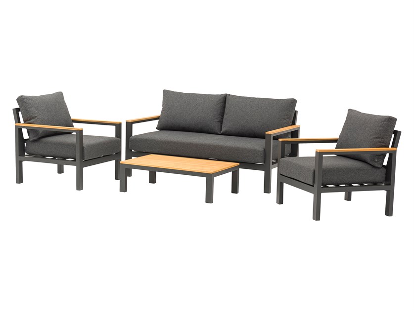 Bergen 2 Seater Sofa with 2 Armchairs & Rectangle Teak Coffee Table