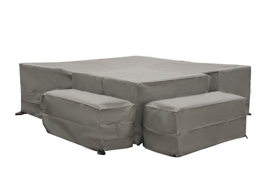 Aluminium Square Corner Sofa with Dual Height Table & 2 Benches Set Covers - San Marino / Tuscan