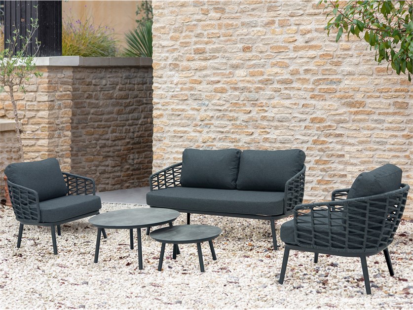 Cannes 2 Seater Sofa with Duo Round Coffee Tables & 2 Armchairs
