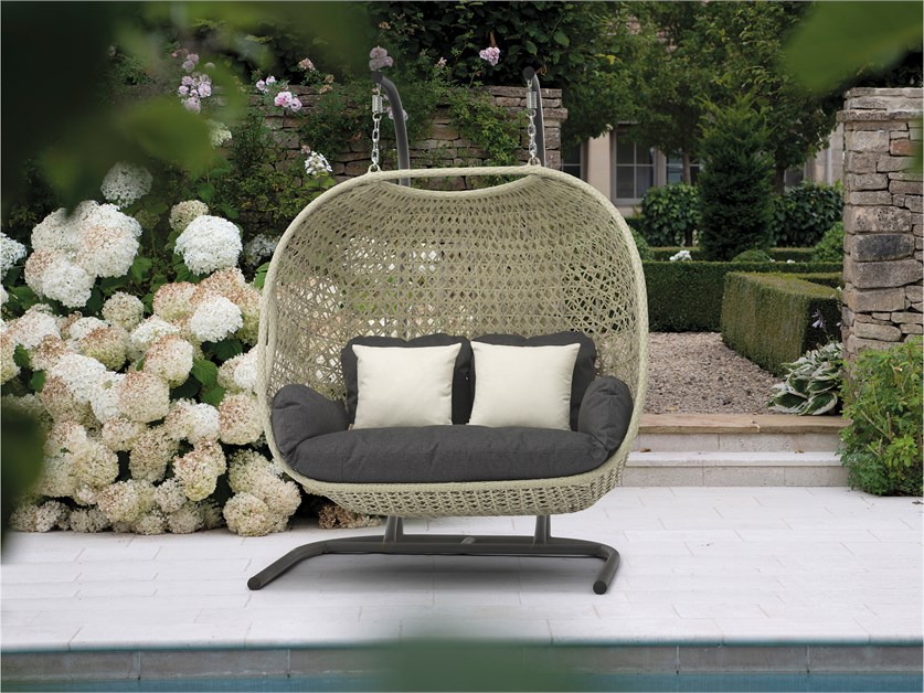 Chedworth Dove Grey Rattan Double Hanging Cocoon