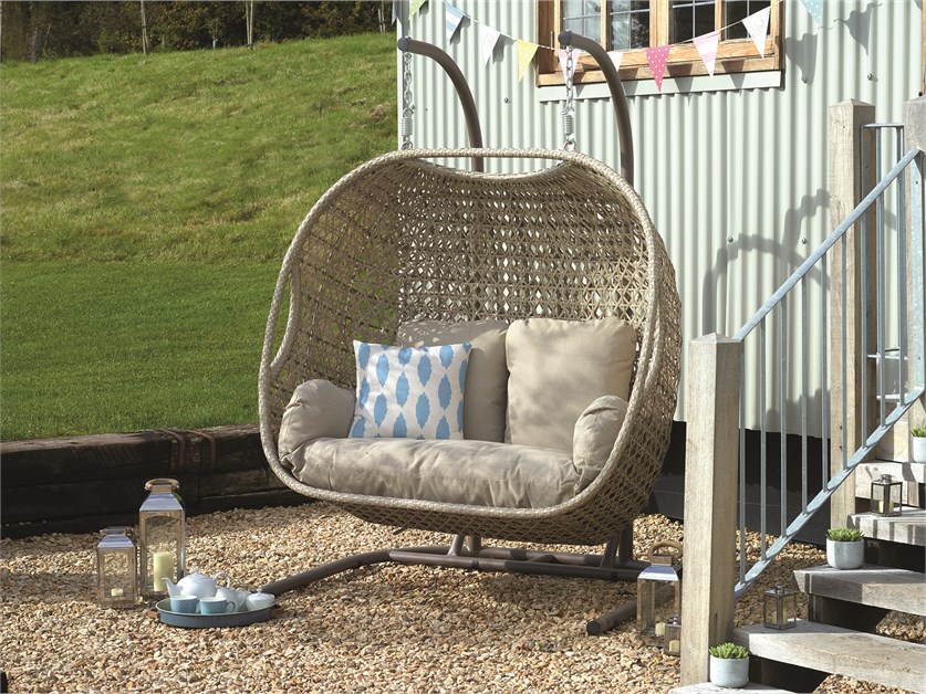 Chedworth Sandstone Rattan Double Hanging Cocoon