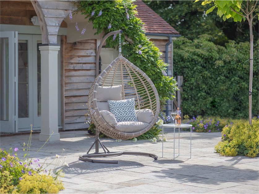 Chedworth Sandstone Rattan Single Tulip Open Weave Hanging Cocoon