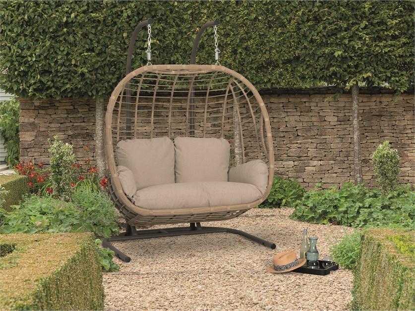 Chedworth Sandstone Rattan Open Weave Double Hanging Cocoon