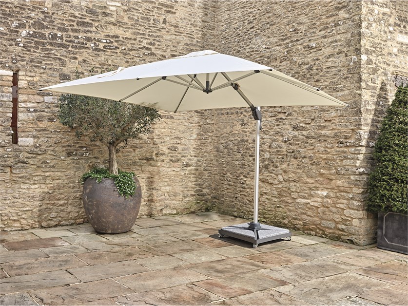 Chichester Ecru 3.0m x 3.0m Anodised Square Cantilever Parasol, Steel Granite Wheeled Base & Cover
