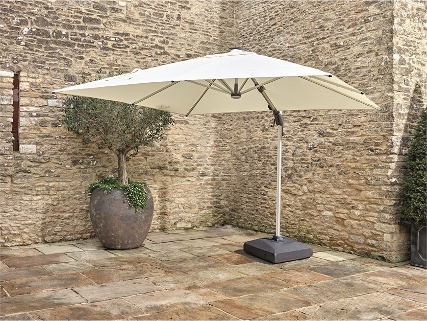Ely Ecru 3.0m x 3.0m Square Cantilever Parasol with LED Light, Plastic Base & Cover