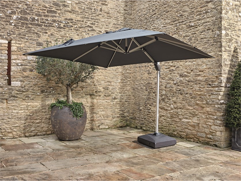 Chichester Grey 3.0m x 3.0m Anodised Square Cantilever Parasol, Plastic Base & Cover