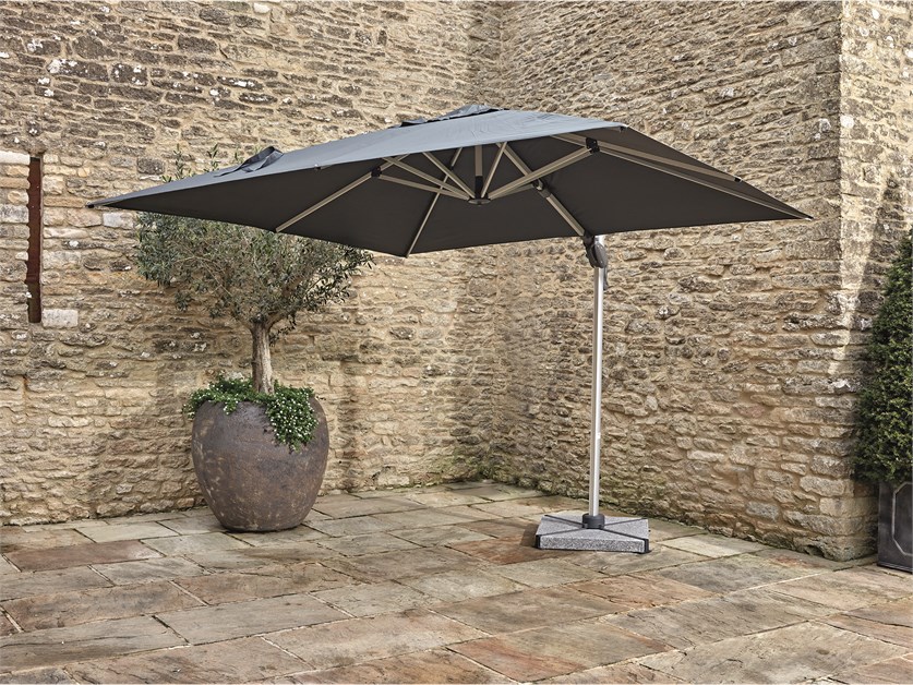 Chichester Grey 3.0m x 3.0m Anodised Square Cantilever Parasol, Granite Base & Cover