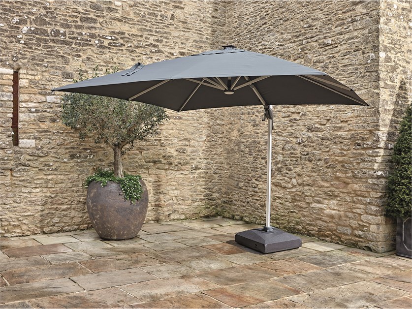 Ely Grey 3.0m x 3.0m Square Cantilever Parasol with LED Light, Plastic Base & Cover