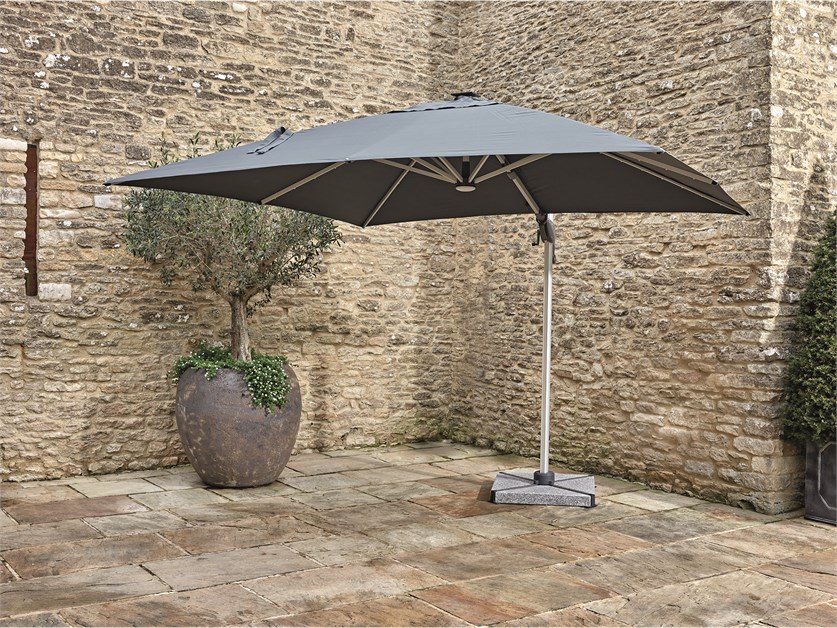 Ely Grey 3.0m x 3.0m Square Cantilever Parasol with LED Light & Cover - Without Base