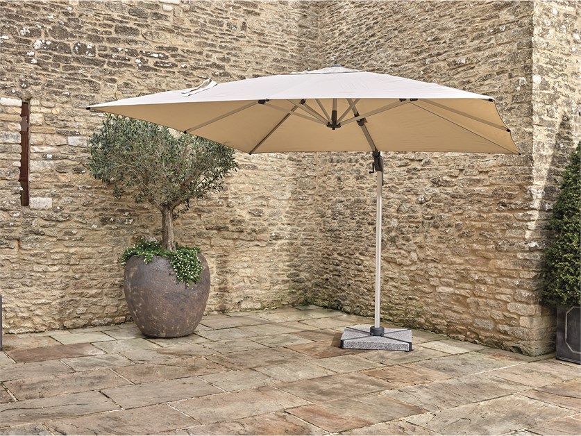 Chichester Sand 3.0m x 3.0m Anodised Square Cantilever Parasol, Granite Base & Cover