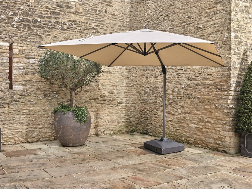 Chichester Sand 3.0m x 3.0m Anodised Square Cantilever Parasol, Plastic Base & Cover
