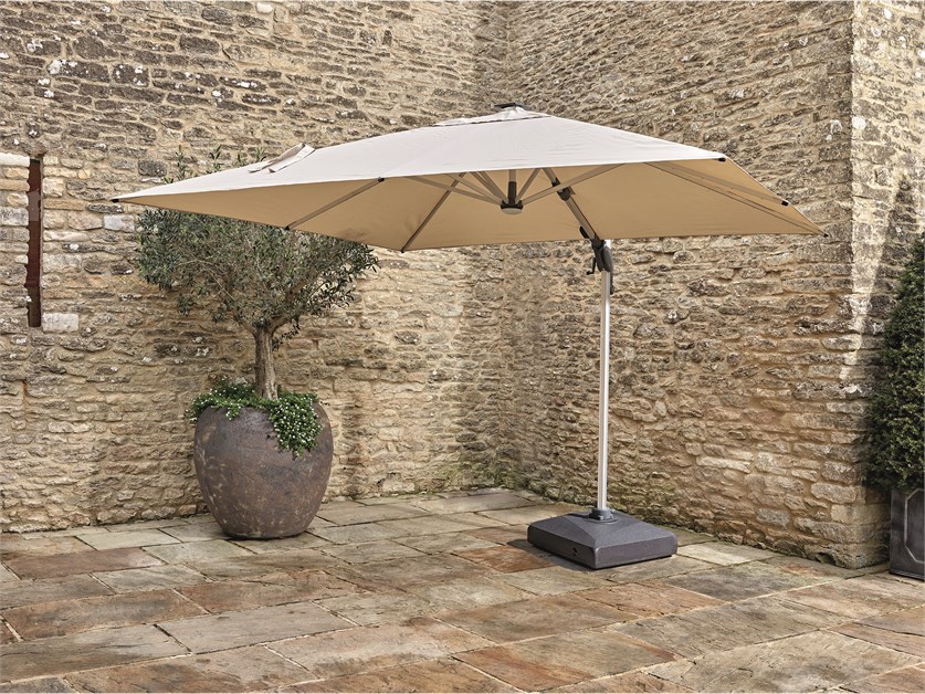 Ely Sand 3.0m x 3.0m Square Cantilever Parasol with LED Light, Plastic Base & Cover
