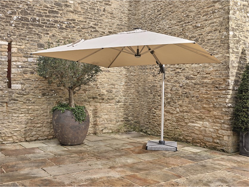 Ely Sand 3.0m x 3.0m Square Cantilever Parasol with LED Light, Granite Base & Cover